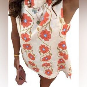 Floral Sleeveless Top with Orange and Blue Flowers